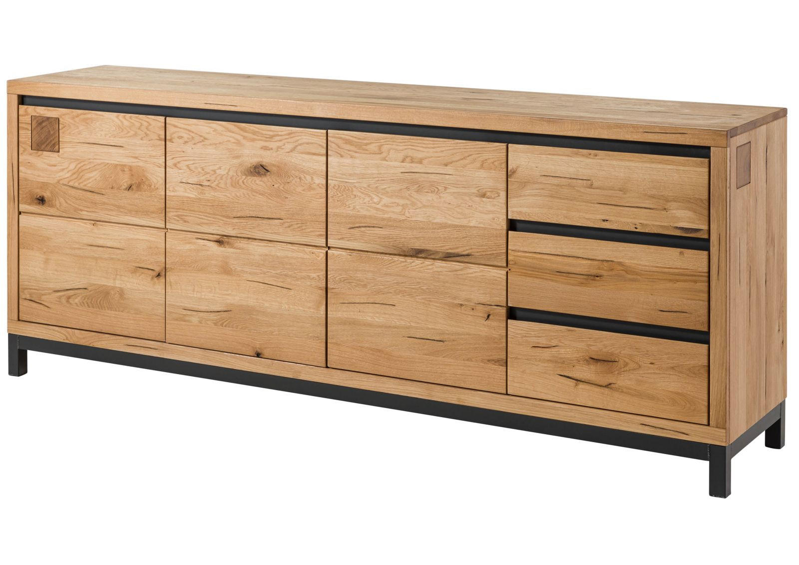 SIDEBOARD Wildeiche 210x45x85 natur geölt VILLANDERS #152 - Naturfarben, Holz (210/85/45cm) - Massivmoebel24