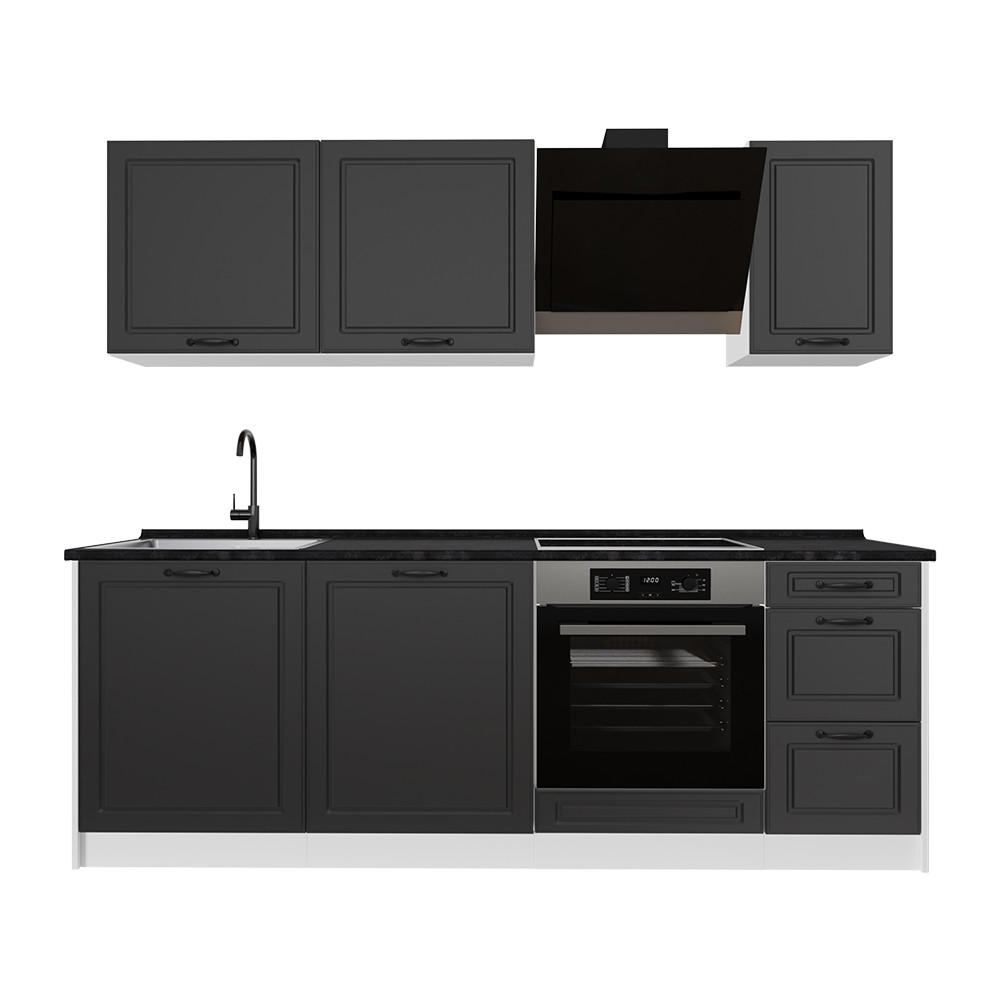 KUCHYNKA R-Line, Antracitový vidiecky dom/biely, 220 cm antrasiitti työtaso - biela/antracitová, kompozitné drevo (220/81.6/60cm) - Vicco