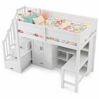 HOCHBETT 90/200 mit Schreibtisch, Regal, Kleiderschrank und LED in Weiß - Weiß, Holzwerkstoff (90/200cm) - EVRYAE