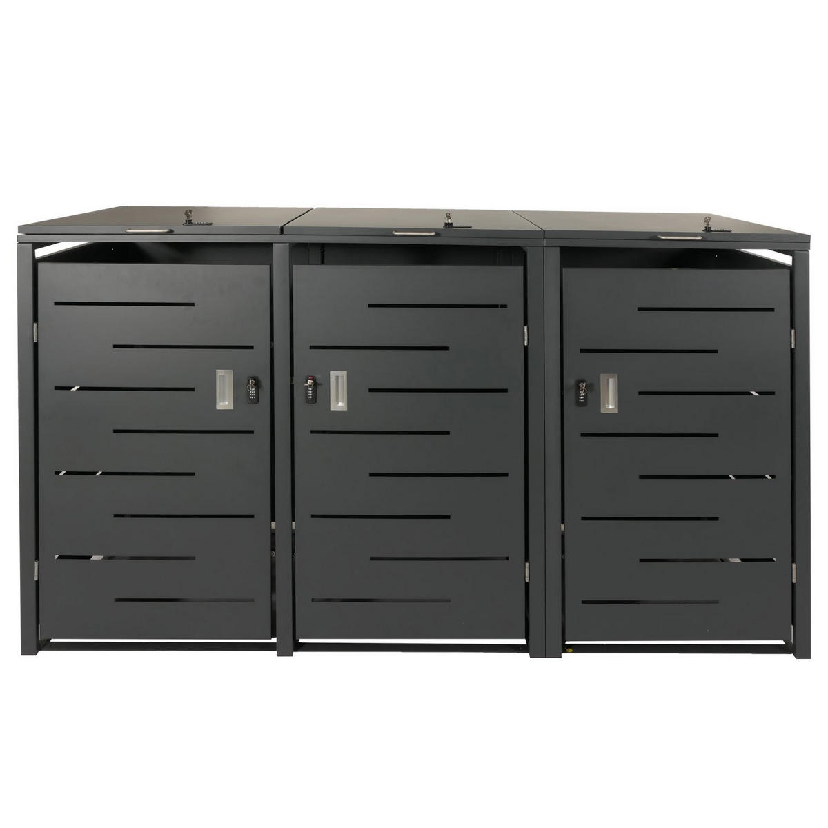 MÜLLTONNENBOX XL 3er-/6er 116x212x98cm erweiterbar Anthrazit Stahl - Anthrazit, Metall (212/116/98cm) - PROREGAL