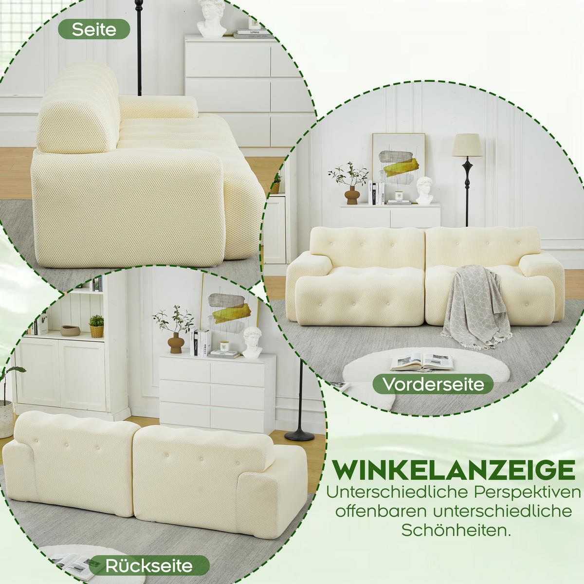 2-SITZER SOFA Beige mit Armlehnen und Knopfverzierung - Beige, Textil (224/66/104cm) - WISHDOR