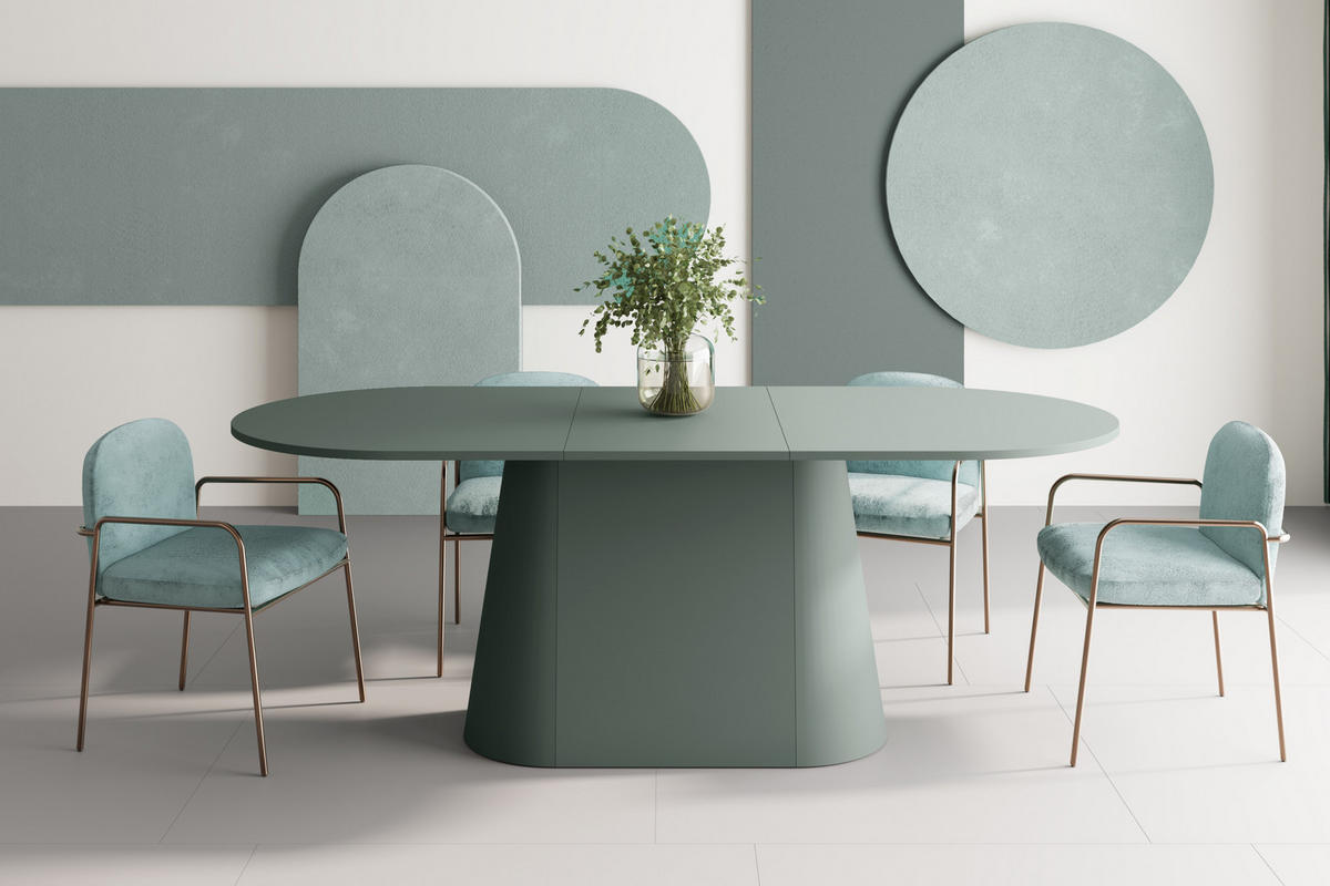 ESSTISCH oval Grün matt ausziehbar 160-206 cm - Dunkelgrün, Holzwerkstoff (89/160/75cm) - designimpex