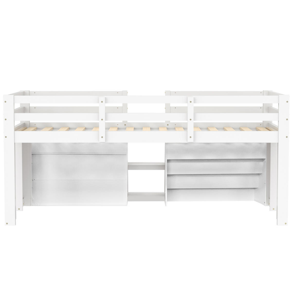 HOCHBETT 90/200 cm in Weiß Kinderbett mit Regal, LED und Leiter - Weiß, Holzwerkstoff (90/200cm) - STILVORA