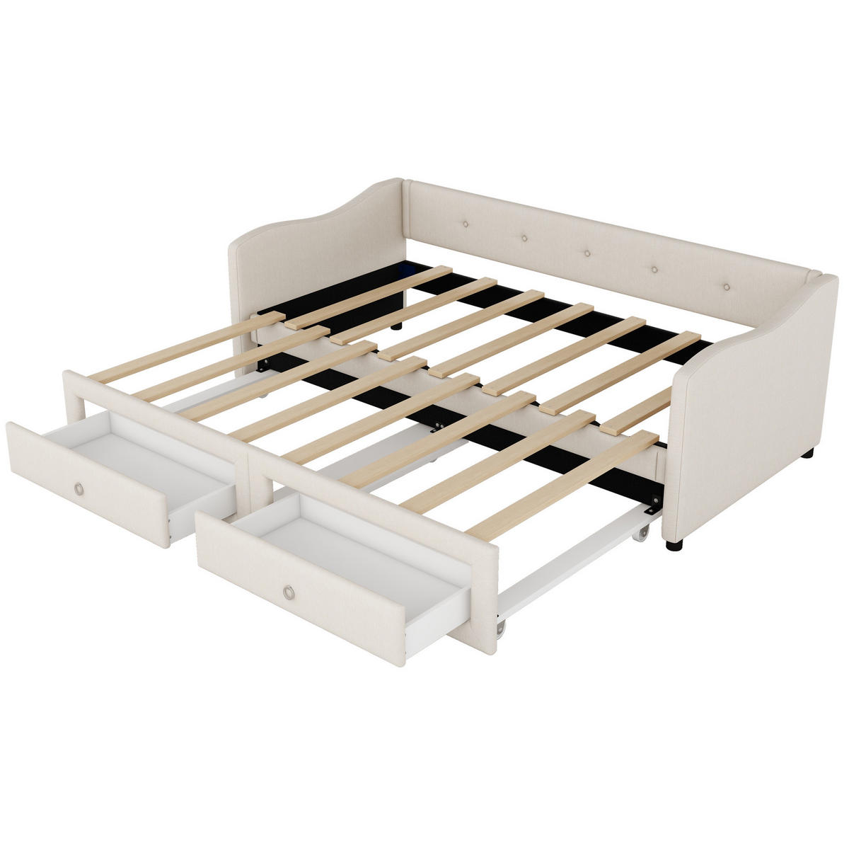 TAGESBETT 90/200 cm in Beige mit Ausziehbett und 2 Schubladen - Beige, Textil (90/200cm) - BEAOK