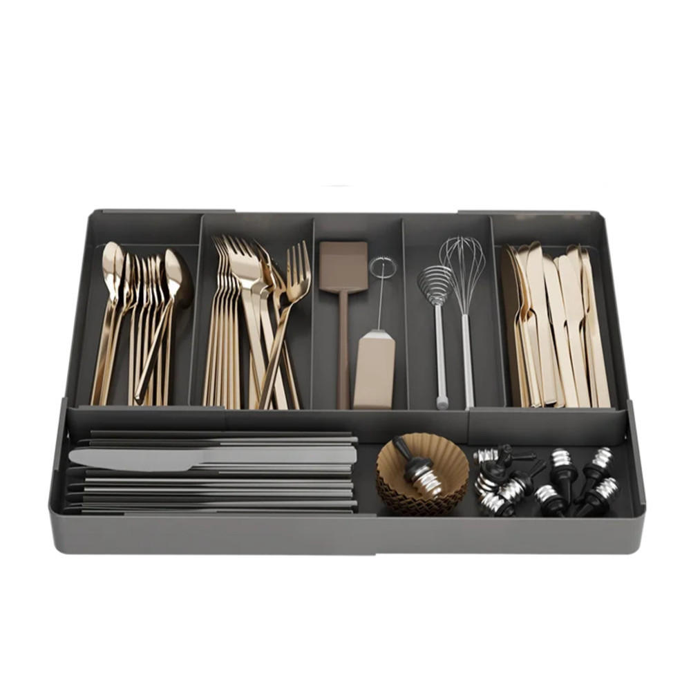 BESTECKEINSATZ, ausziehbar & verstellbar,(27–51) cm × (27–39) cm,Schwarz - Schwarz, Kunststoff (27/5/27cm) - Authentics