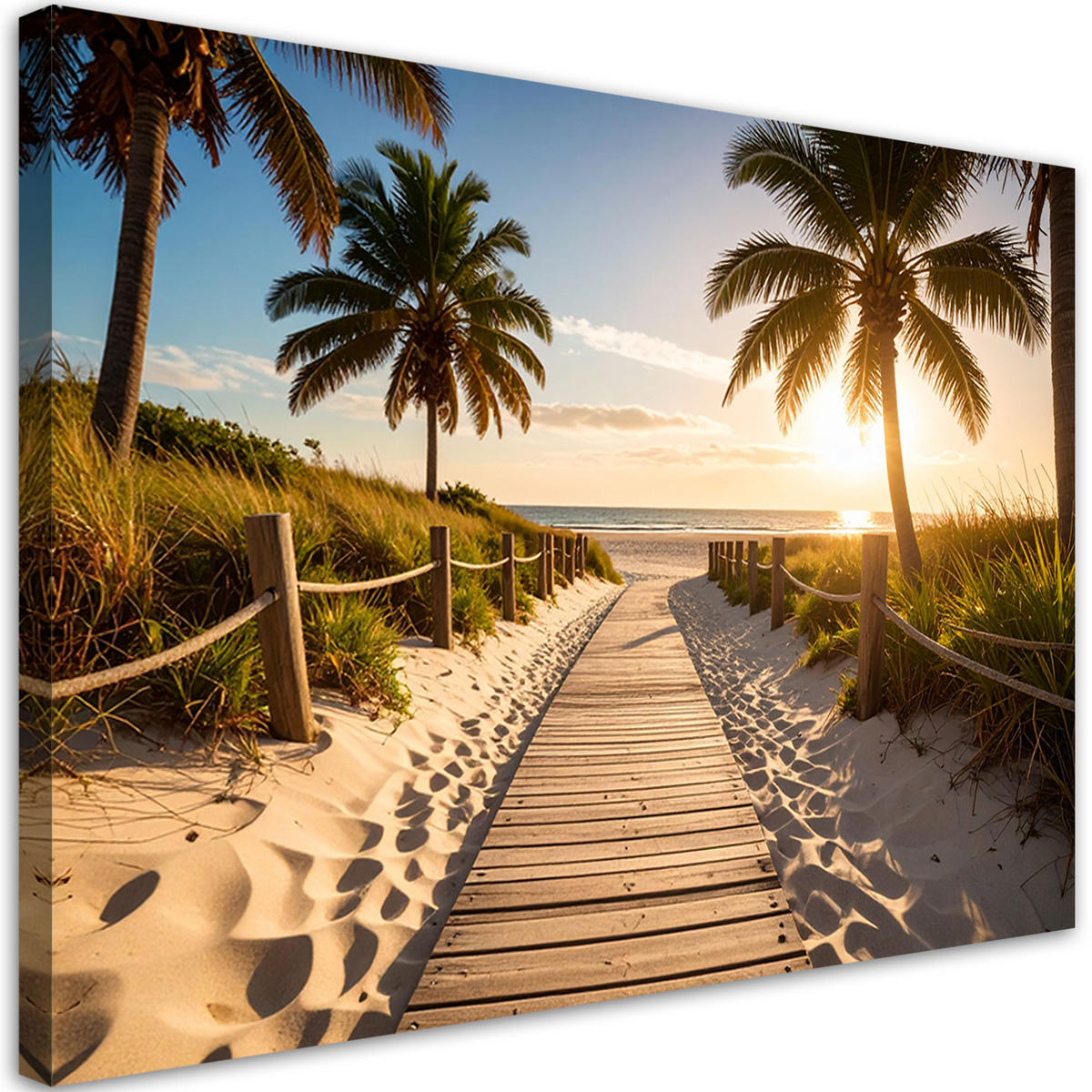 LEINWANDBILD Weg zum Strand Landschaft Palmen 120x80cm - Orange, Textil (120/80cm) - Feeby