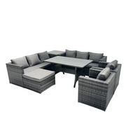 SITZGRUPPE mit Beistelltisch,Hocker Polyrattan Dunkelgrau 9-Sitzer - Dunkelgrau/Grau, Glas/Kunststoff - Fimous