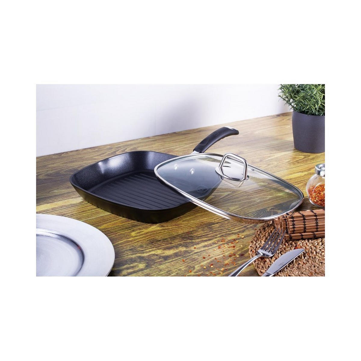 GRILLPFANNE Schwarz 28/28/4.5 cm BH6130 - Schwarz, Glas (28cm) - Berlinger Haus