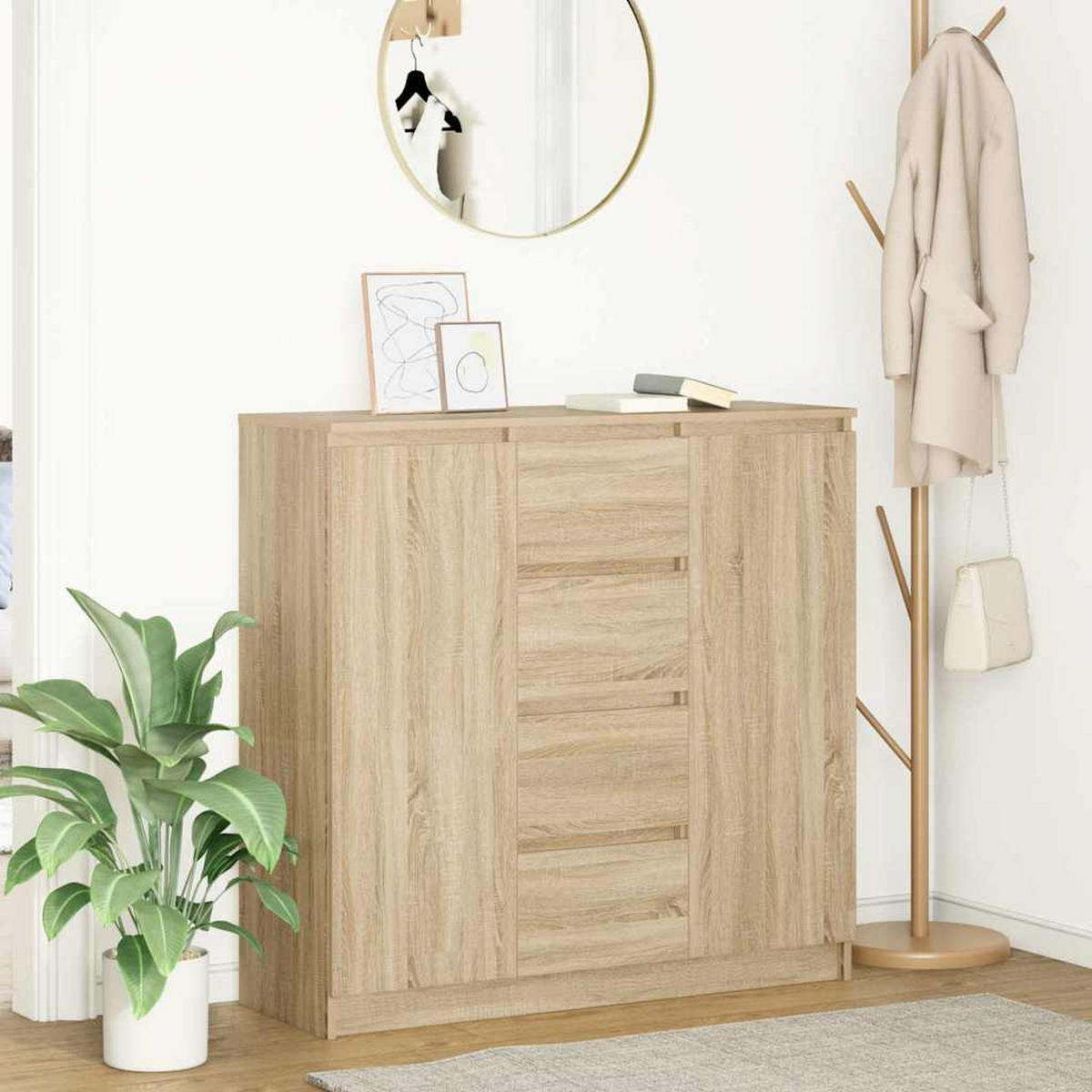 SIDEBOARD Mit Schubladen Sonoma-Eiche 100,5/35/98,5 Cm - Braun, Holzwerkstoff (35/98.5/100.5cm) - vidaXL