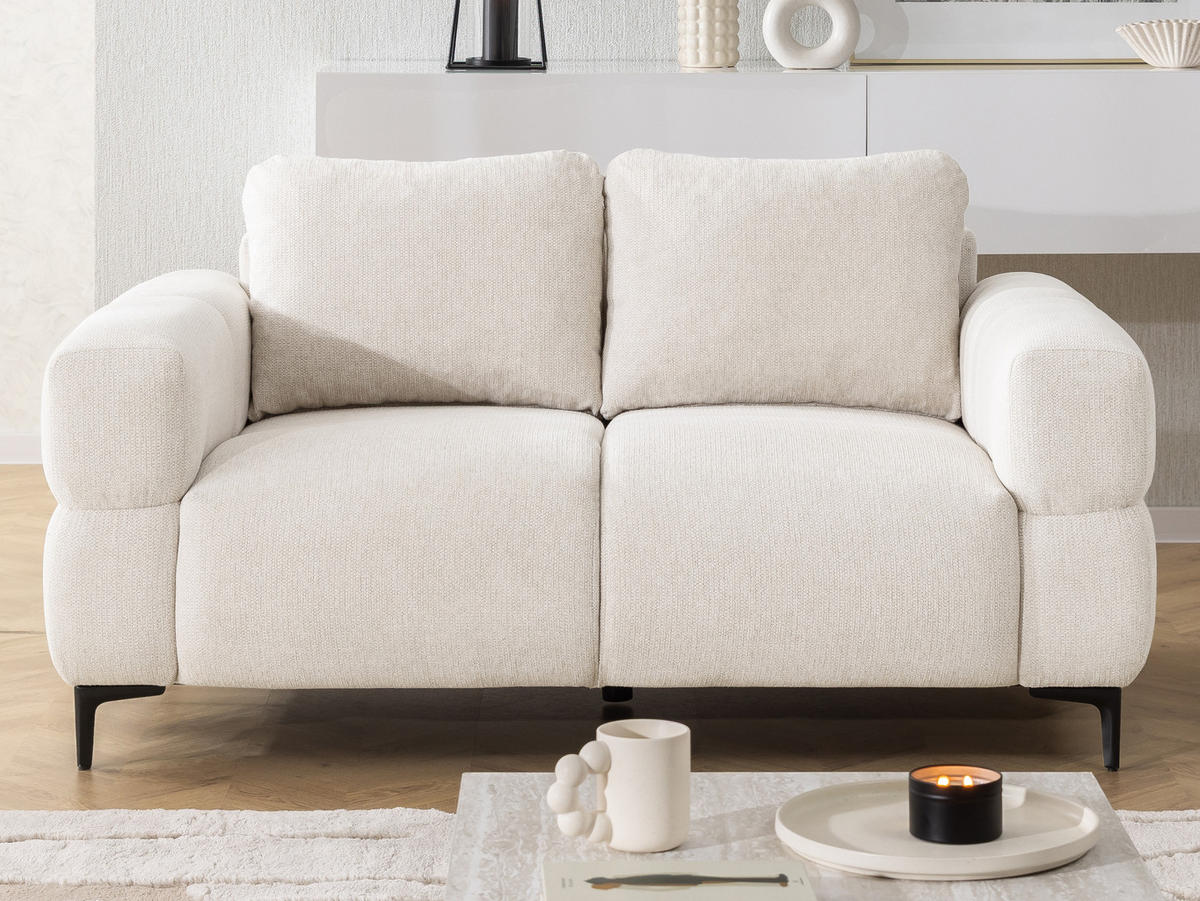 2-SITZER-SOFA Cardea in Bubble-Optik aus weichem Creme Strukturstoff mit hohem Sitzkomfort - Creme/Schwarz, Holz/Textil (154/80/97cm) - S-Style Möbel