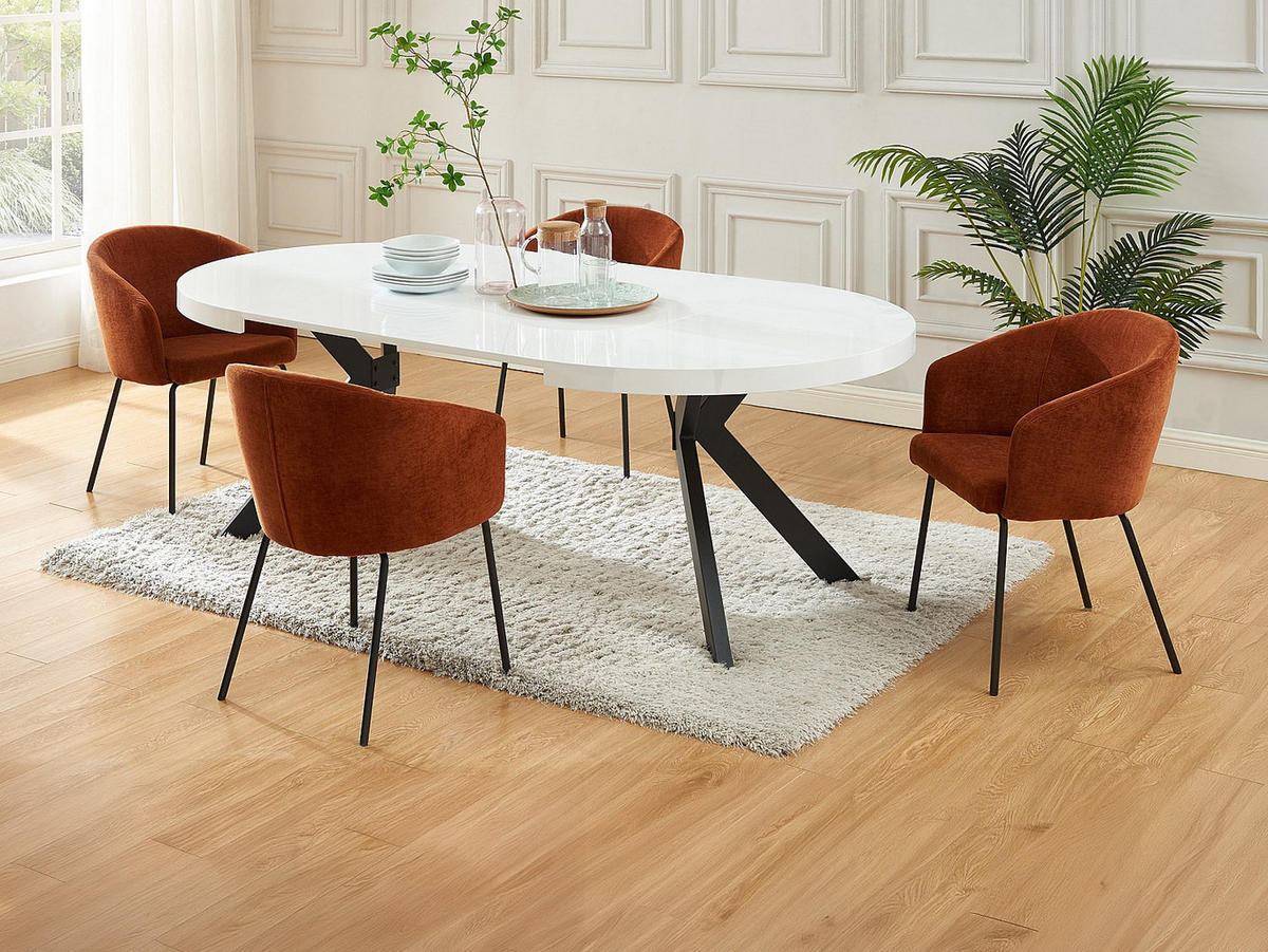 SET Tisch KOMONI + 4 Stühle MORONI - Weiß lackiert & Terracotta - Schwarz, Holz (220/76/120cm) - Vente-Unique