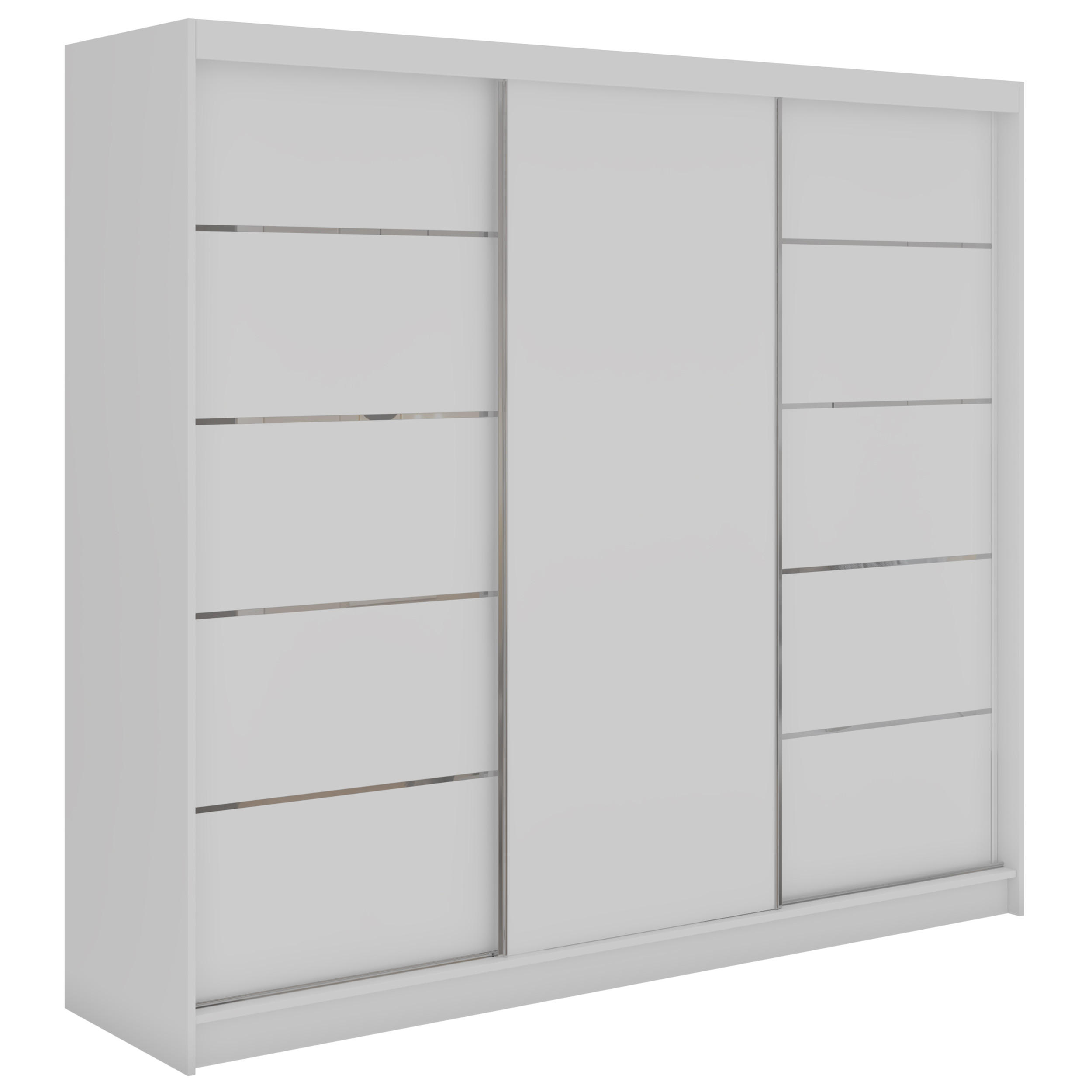 SCHWEBETÜRENSCHRANK mit Schubladen 240 - MACEDONIA - Weiß - Alufarben/Weiß, Holzwerkstoff/Metall (240/216/61cm) - MKS