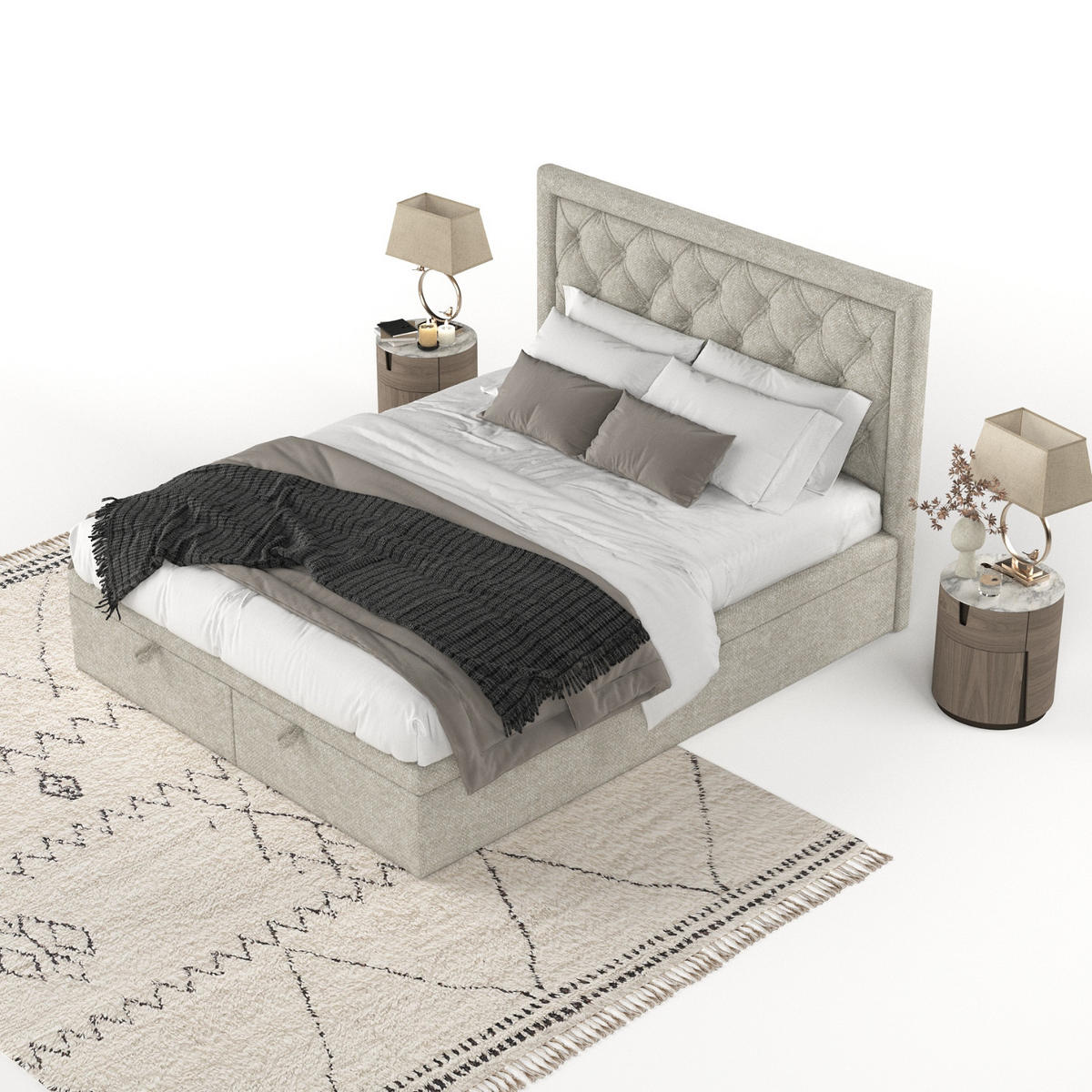 POLSTERBETT Nicobar mit Stauraum 180/200 cm Beige im Alta Stoff - Beige/Schwarz, Holz/Holzwerkstoff (180/200cm) - AltaBeds
