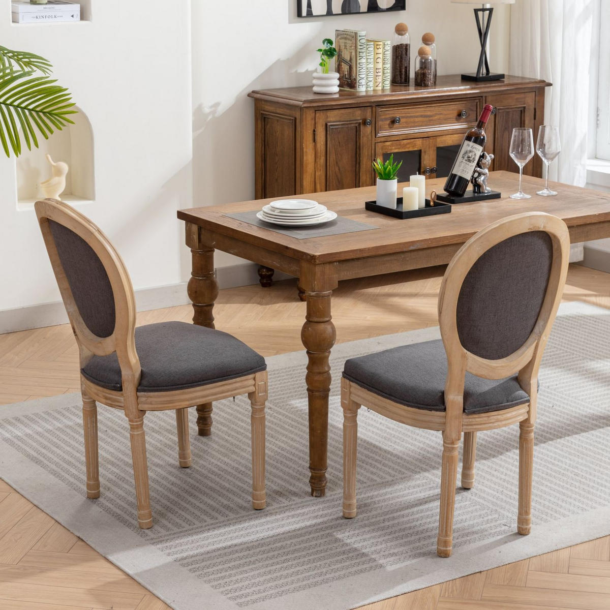 ESSZIMMERSTUHL Französischer Stil Leinen Grau 2er-Set - Grau, Holz (49/95/59.5cm) - Meubliv