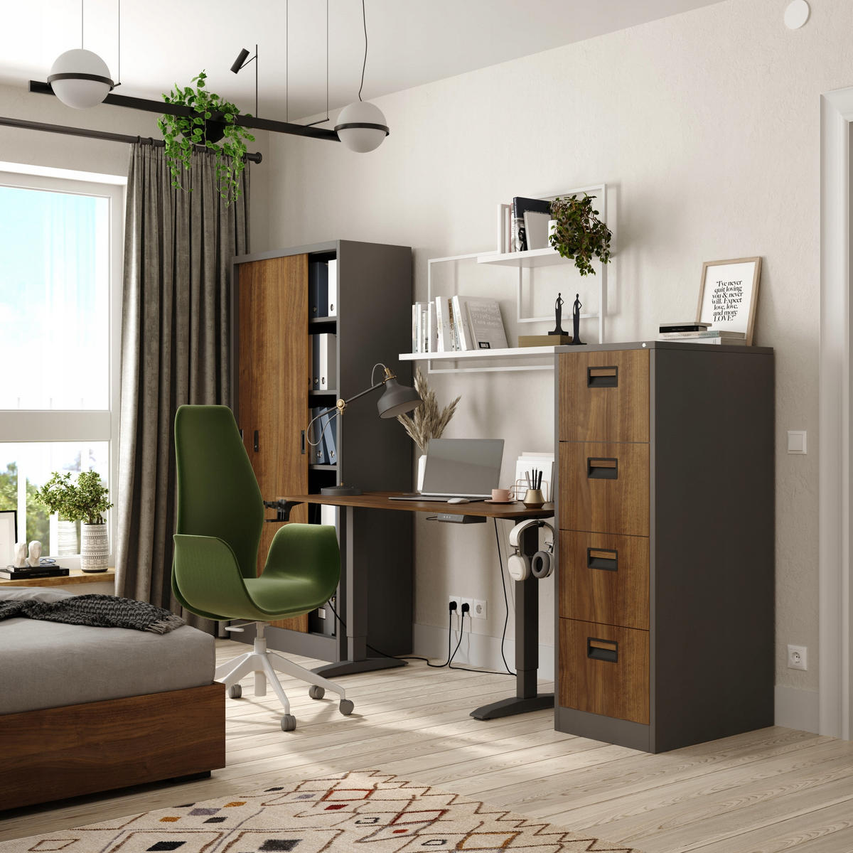 AKTENSCHRANK SARA V4 - Anthrazit/Nussbaumfarben, Metall (46/132/62cm) - Jan Nowak