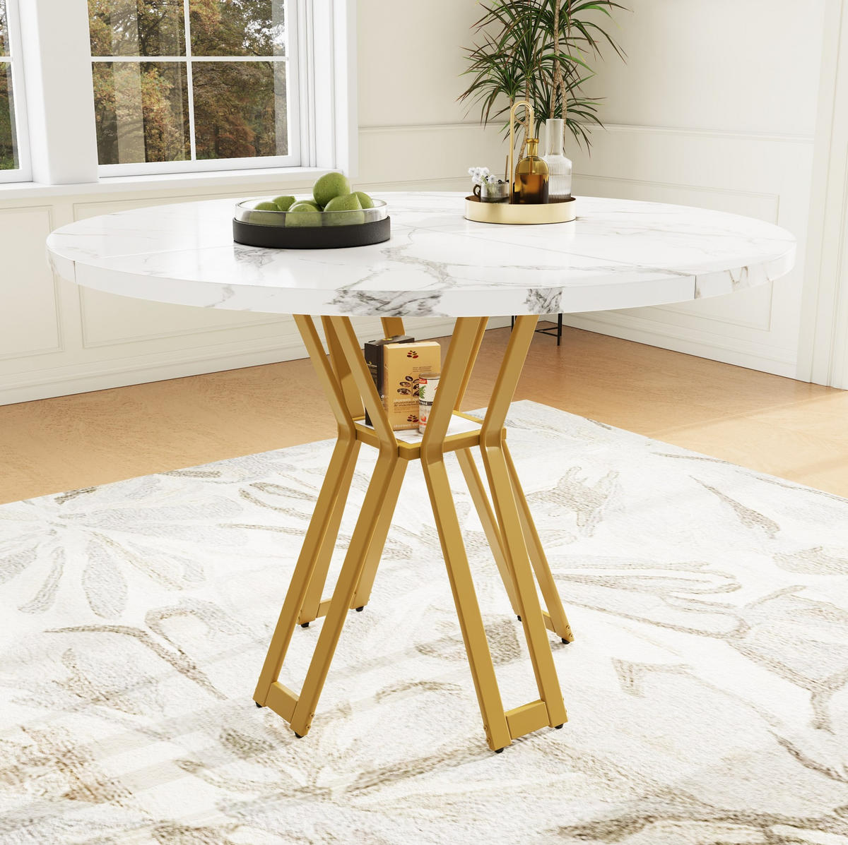 ESSTISCH 100/100/76 cm Gold/Weiß aus MDF und Metall mit verstellbaren Füßen - Weiß, Holzwerkstoff (100/100/76cm) - OKMYHOME