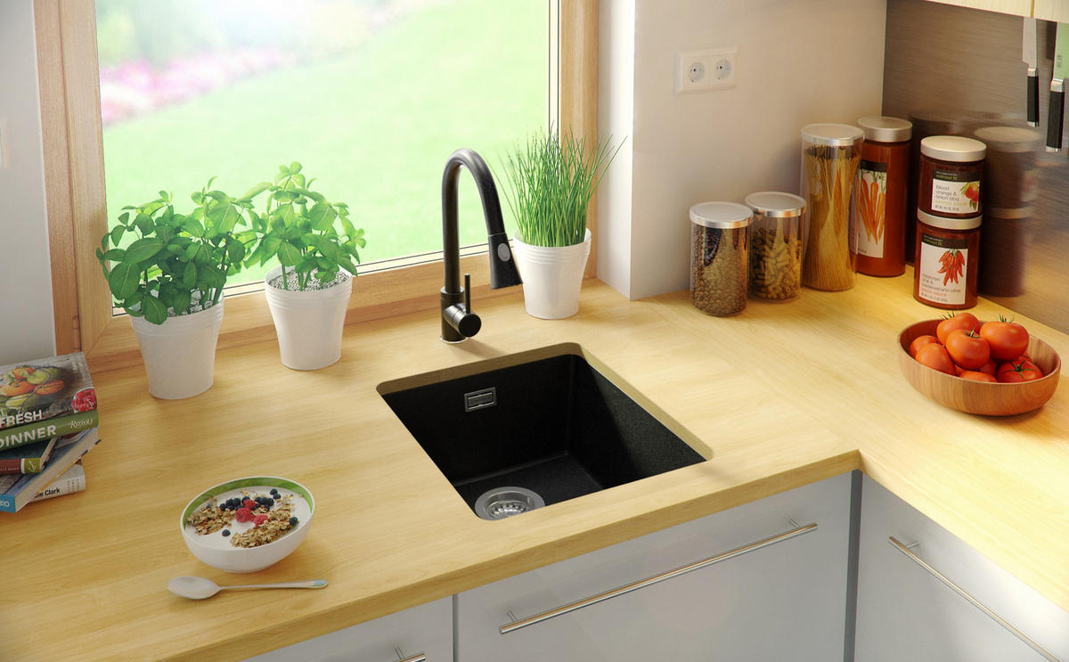 UNTERBAUSPÜLE GRANIT London, 2-er set Anthrazit 41/47 cm 1 Becken + Ablauf-Set ab 45er Unterschrank - Chromfarben/Anthrazit, Kunststoff (41/20/47cm) - Primagran