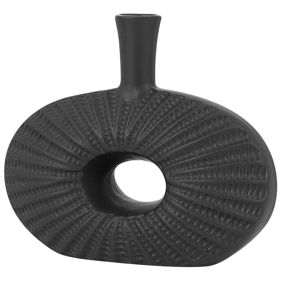 DEKOVASE Steinzeug schwarz Arwad - Schwarz, Stein (24cm) - Beliani