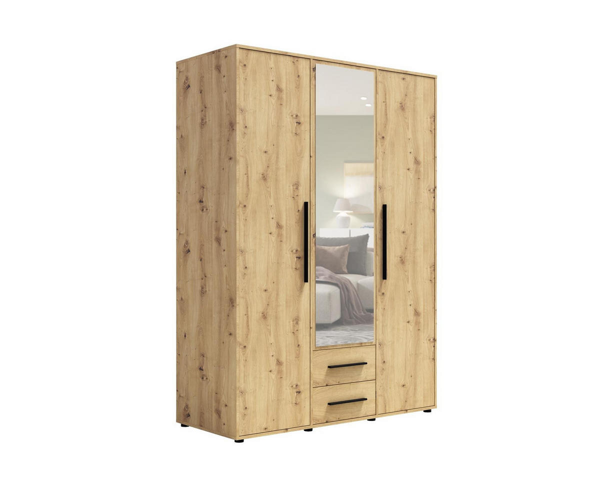 KLEIDERSCHRANK Maxivo Artisan Eiche, dreitüriger Kippschrank mit Schubladen und Spiegel, Erweiterung - Schwarz/Eiche Artisan, Holzwerkstoff (150/248/59cm) - Bettso
