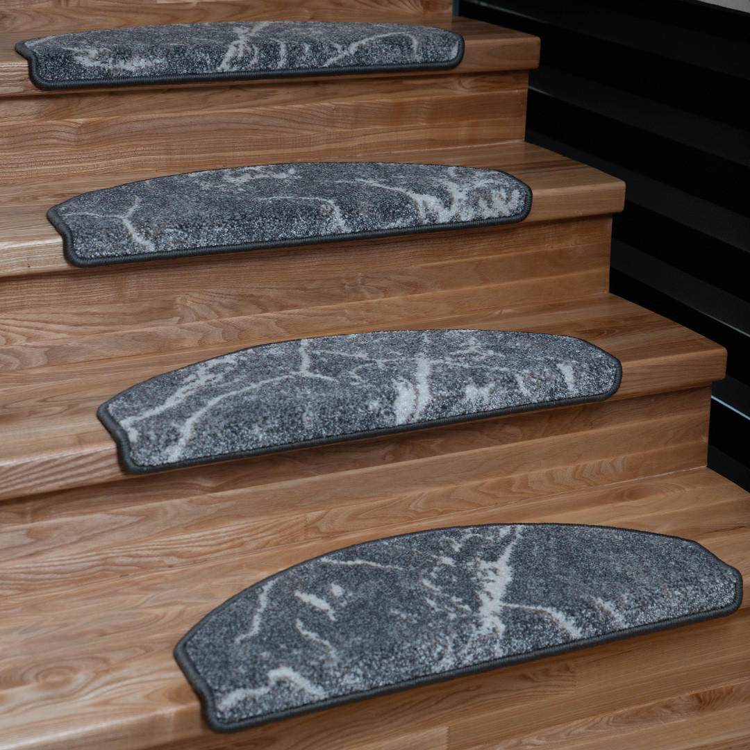 STUFENMATTE Set. 15 Stück "Soft" Marmor Optik Grau 24 x 65 cm - Dunkelgrau/Anthrazit, Textil (24/65/4cm) - oKu-Tex