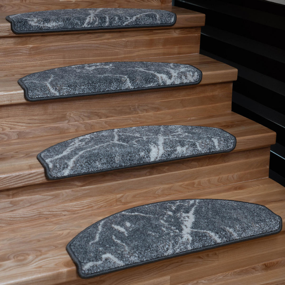 STUFENMATTE Set. 15 Stück "Soft" Marmor Optik Grau 24 x 65 cm - Dunkelgrau/Anthrazit, Textil (24/65/4cm) - oKu-Tex