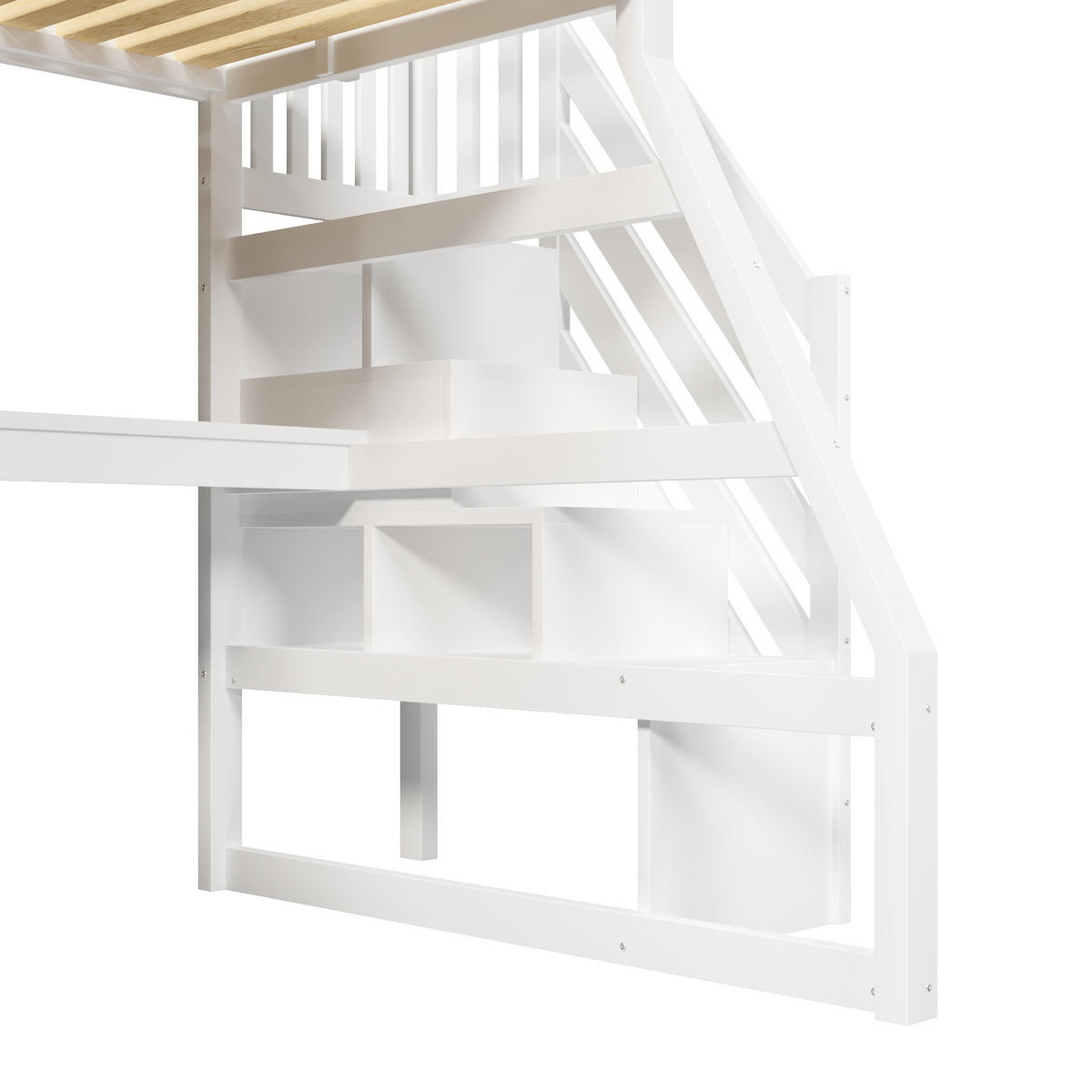 HOCHBETT 90/200 cm in Weiß Kinderbett mit Schreibtisch, Stauraumtreppe, LED und USB - Weiß, Holzwerkstoff (90/200cm) - STILVORA