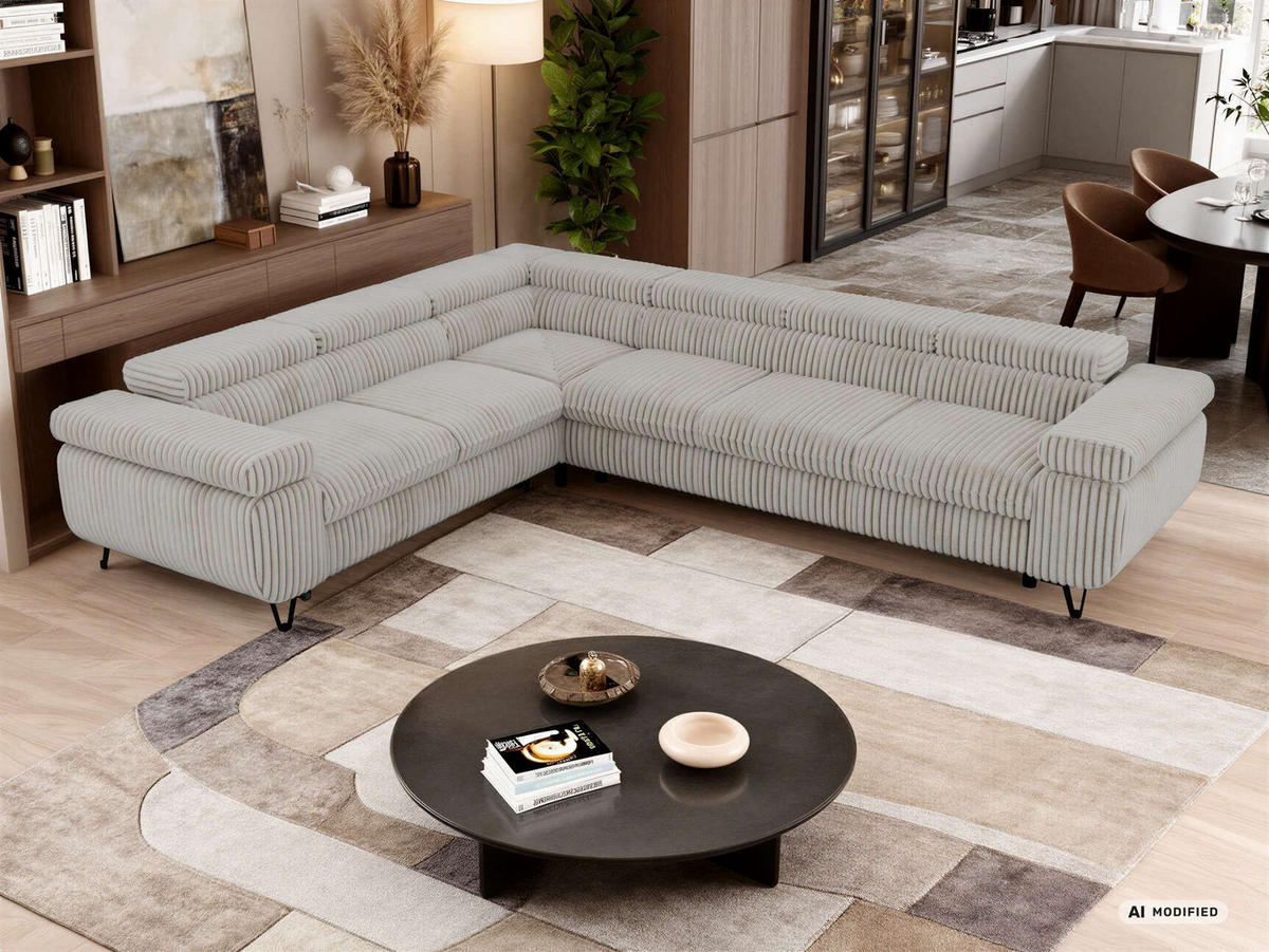 ECKSOFA NORDEN L - Beige Cord - Rechts Seite - Beige/Creme, Textil/Metall (329/269cm) - MKS