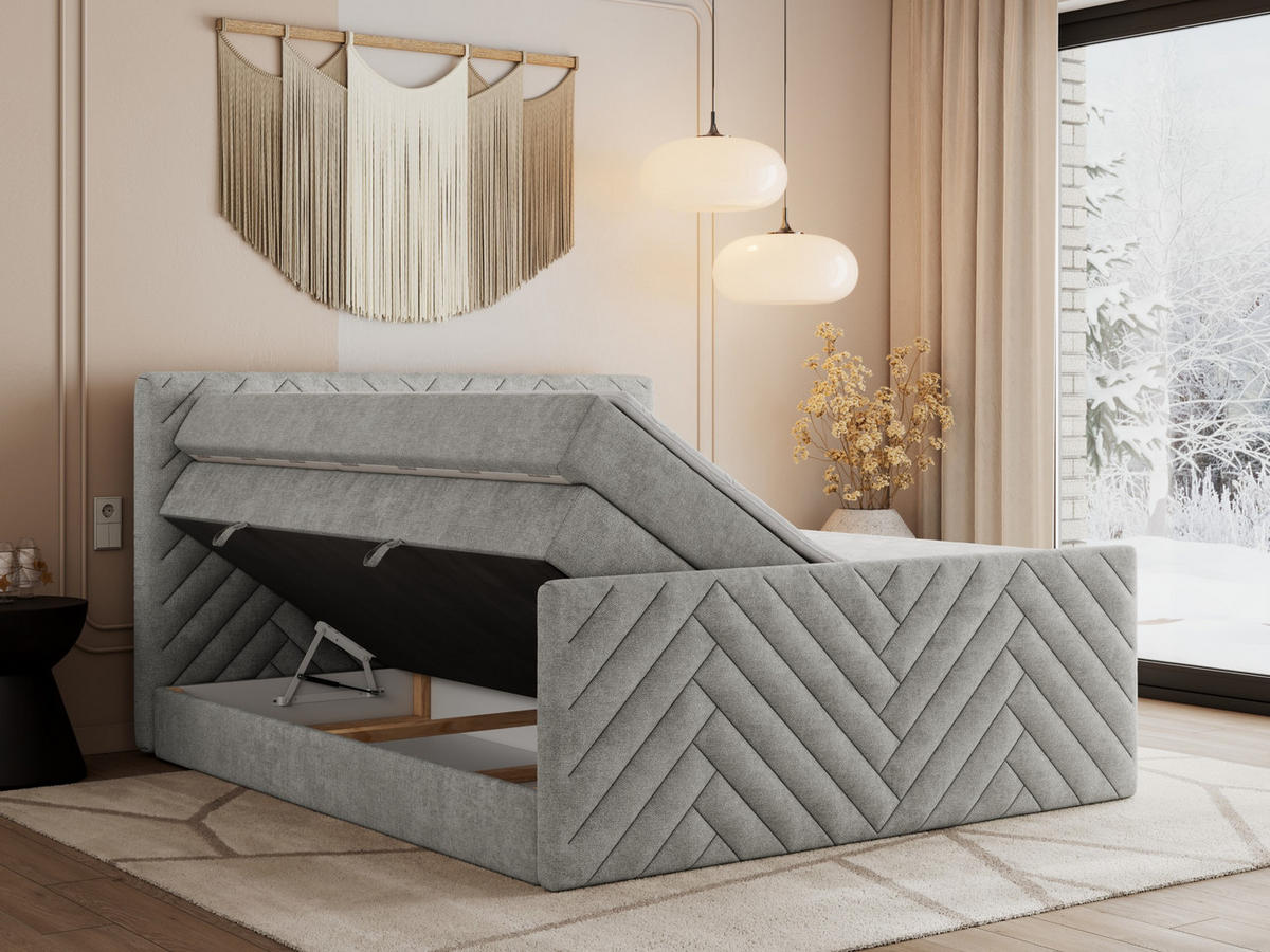 BOXSPRINGBETT PARIS KING DUO - 120/200 - Hellgrau Struktur - H3 - Hellgrau, Holz/Textil (120/200cm) - MKS