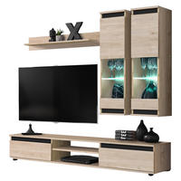 WOHNWAND Eiche Hickory, schwarz 4-teilig 175 cm, Schrankwand mit LED-Beleuchtung - Eichefarben/Schwarz, Glas/Holzwerkstoff (175/150/37cm) - Inn.Furn