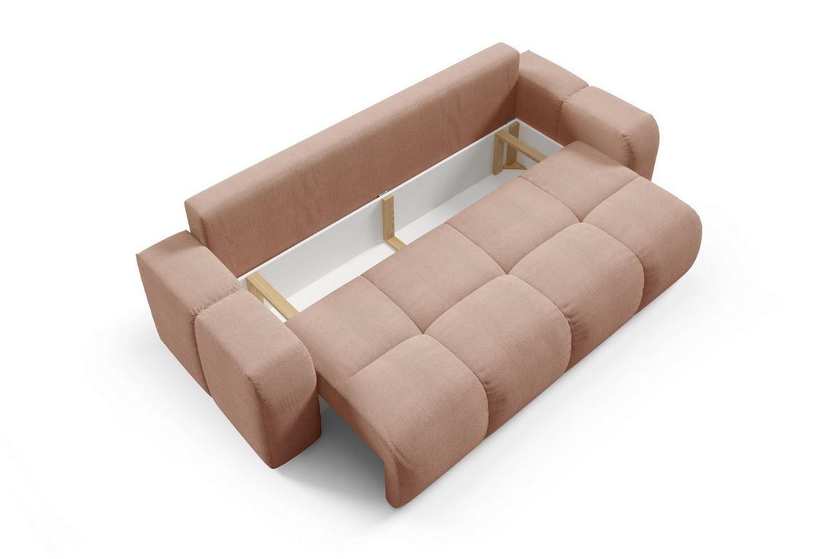 BETTSOFA DUCA Orange Jersey- Stoff mit Schlaffunktion - Orange, Holz (259/90/99cm) - MASSENO