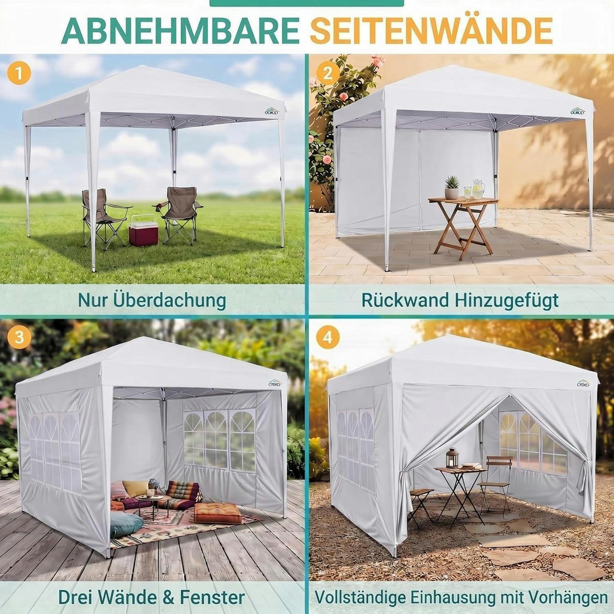 FALTPAVILLON 3x3m Weiß mit 4 Seitenteilen - Weiß, Textil (300/270/300cm)
