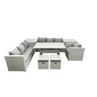 GARTENMÖBEL SET mit 3-Sitzer-Sofa und Sessel, Esstisch,2 Hockern,2 Beistelltischen Polyrattan Hellgrau 9-Sitzer - Hellgrau/Grau, Glas/Kunststoff - Fimous