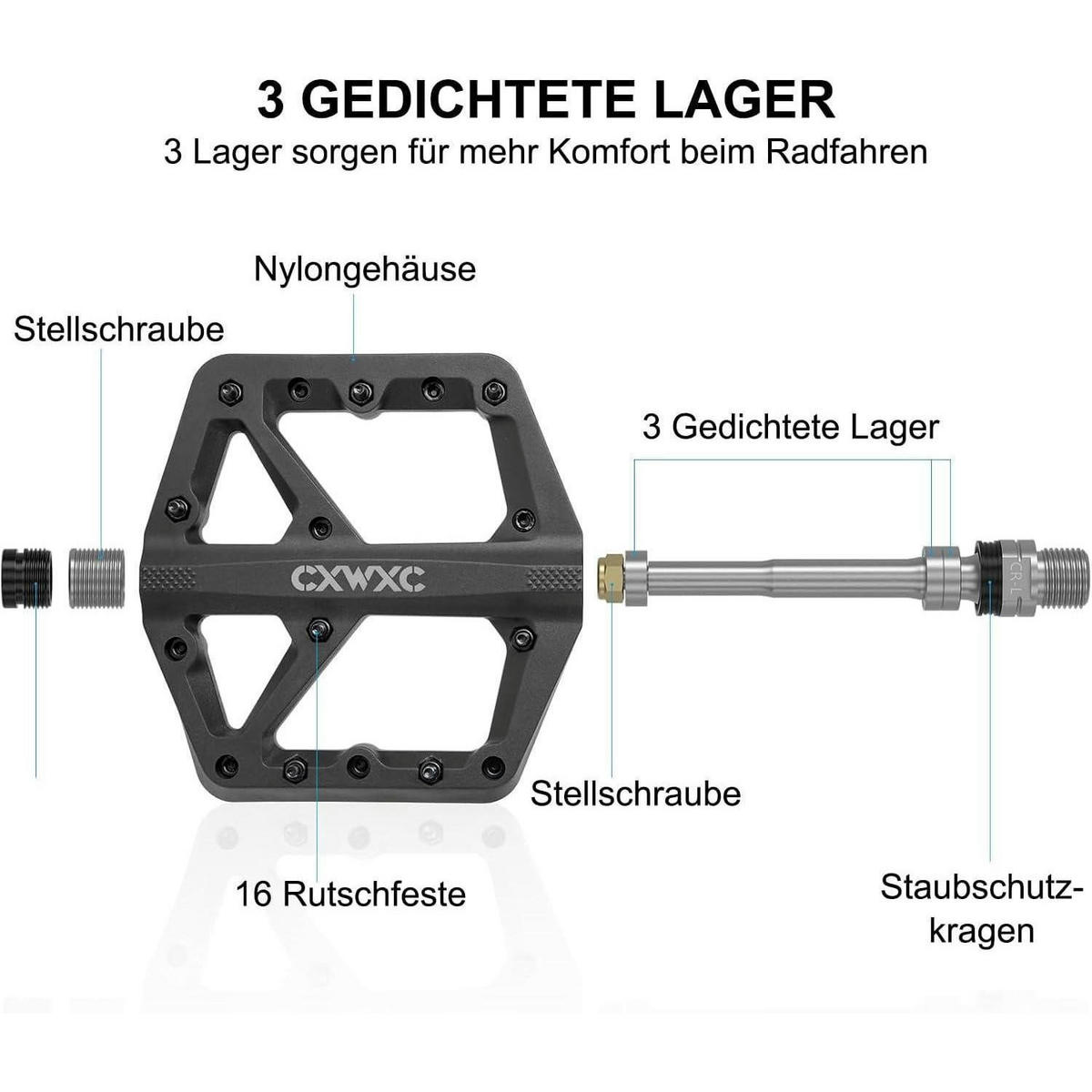 FAHRRADPEDALE Nylonfaser rutschfest 9/16 Zoll Schwarz - Schwarz, Kunststoff (12/1.5/12cm)