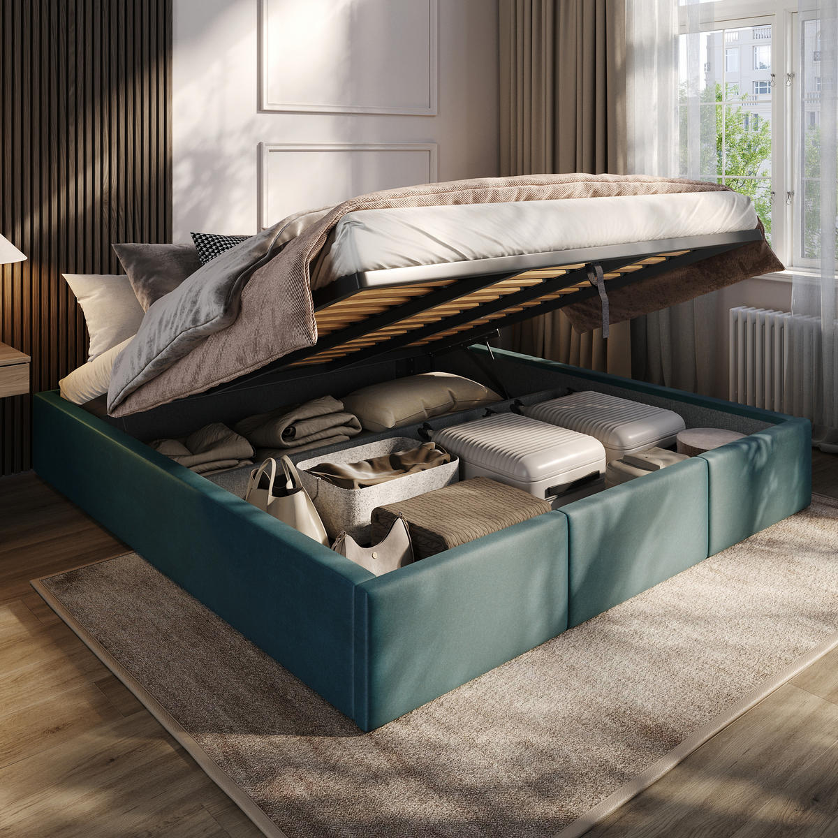POLSTERBETT für Schlafzimmer Bett mit Stauraum Türkis 180x200cm - Türkis, Holzwerkstoff/Textil (180/200cm) - Muralo
