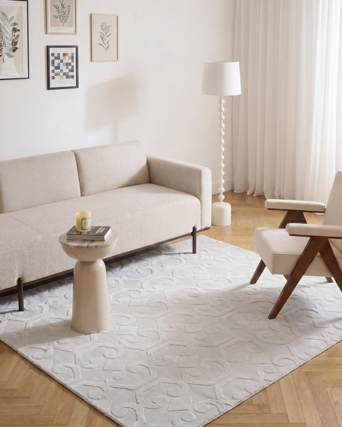 TEPPICH Hellgrau 160/160 cm Gannett - Hellgrau/Grau, Textil (160/160cm) - Beliani