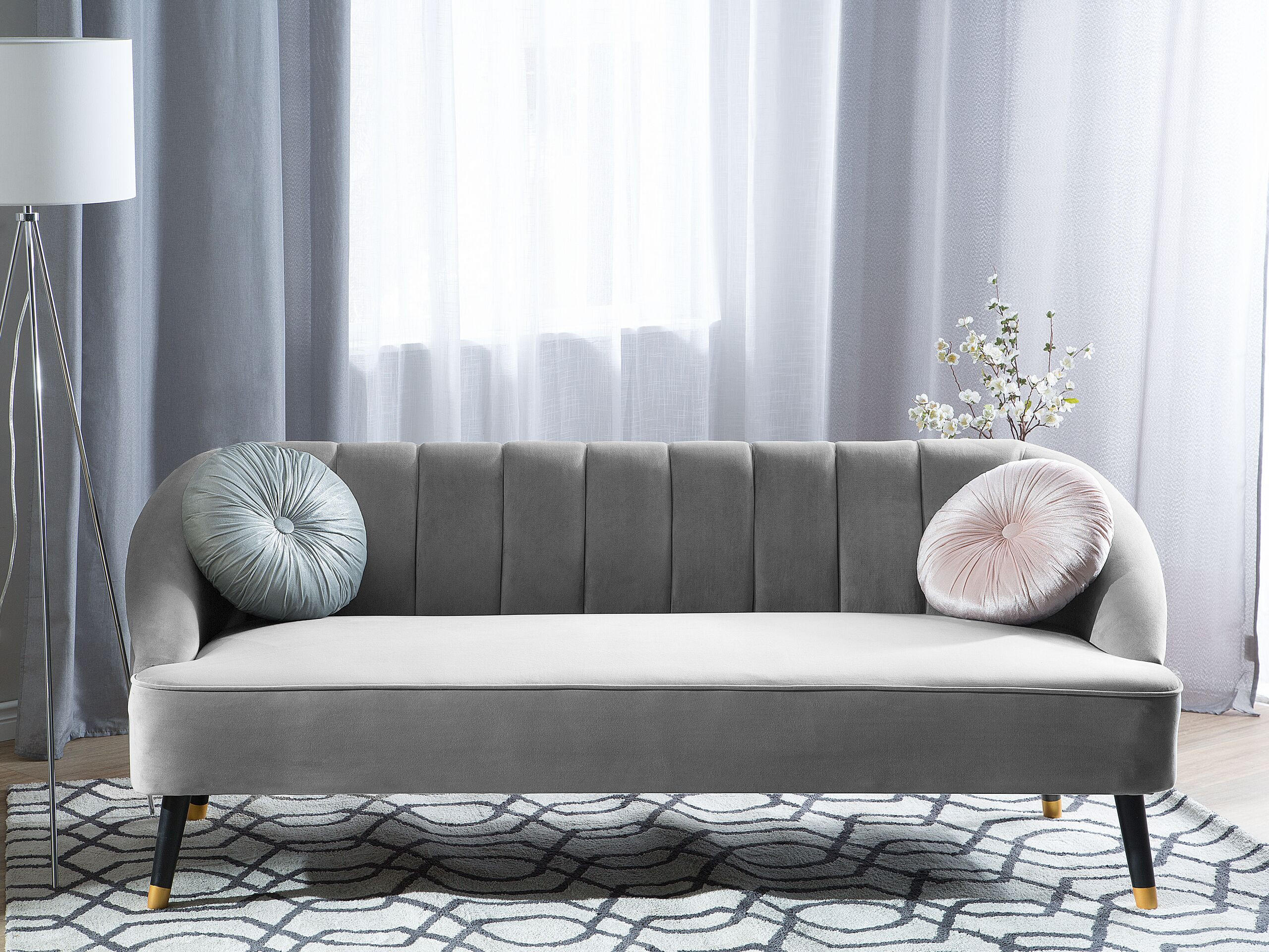 3-SITZER-SOFA Samtstoff Hellgrau Alsvag - Hellgrau, Textil (191/73/73cm) - Beliani