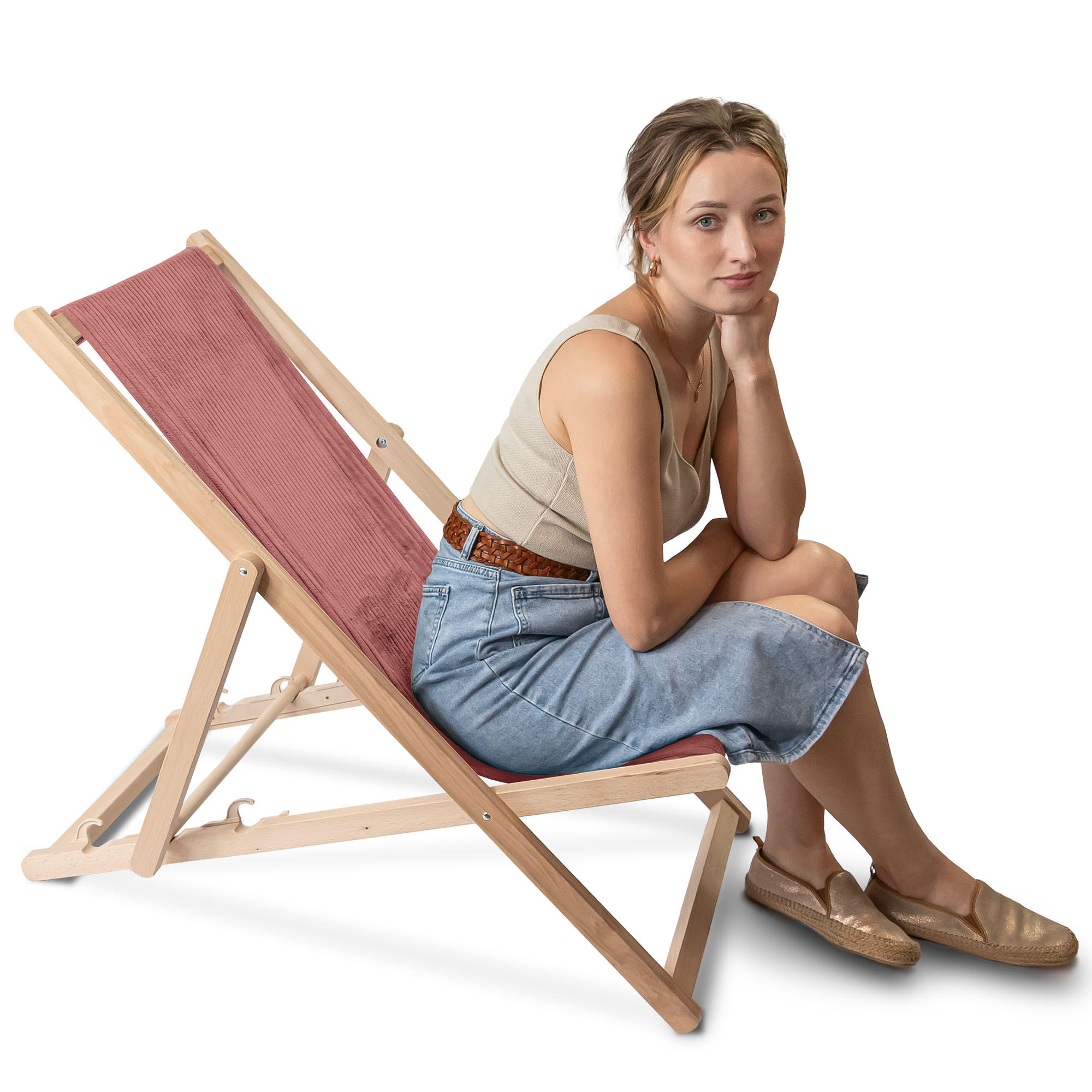 HOLZLIEGESTUHL klappbar Buchenholz Cord-Gewebe Ginger Spice M - Rosa, Holz/Textil (54/85/92cm) - Dreamroots