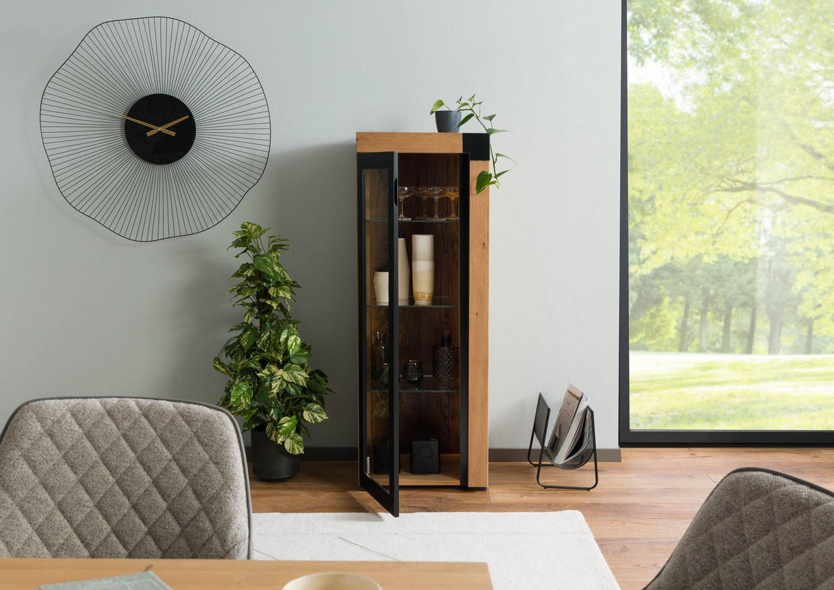 VITRINE Eiche 53x45x144 natur geölt ROTTERDAM #102 - Braun, Holz (53/144/45cm) - Massivmoebel24
