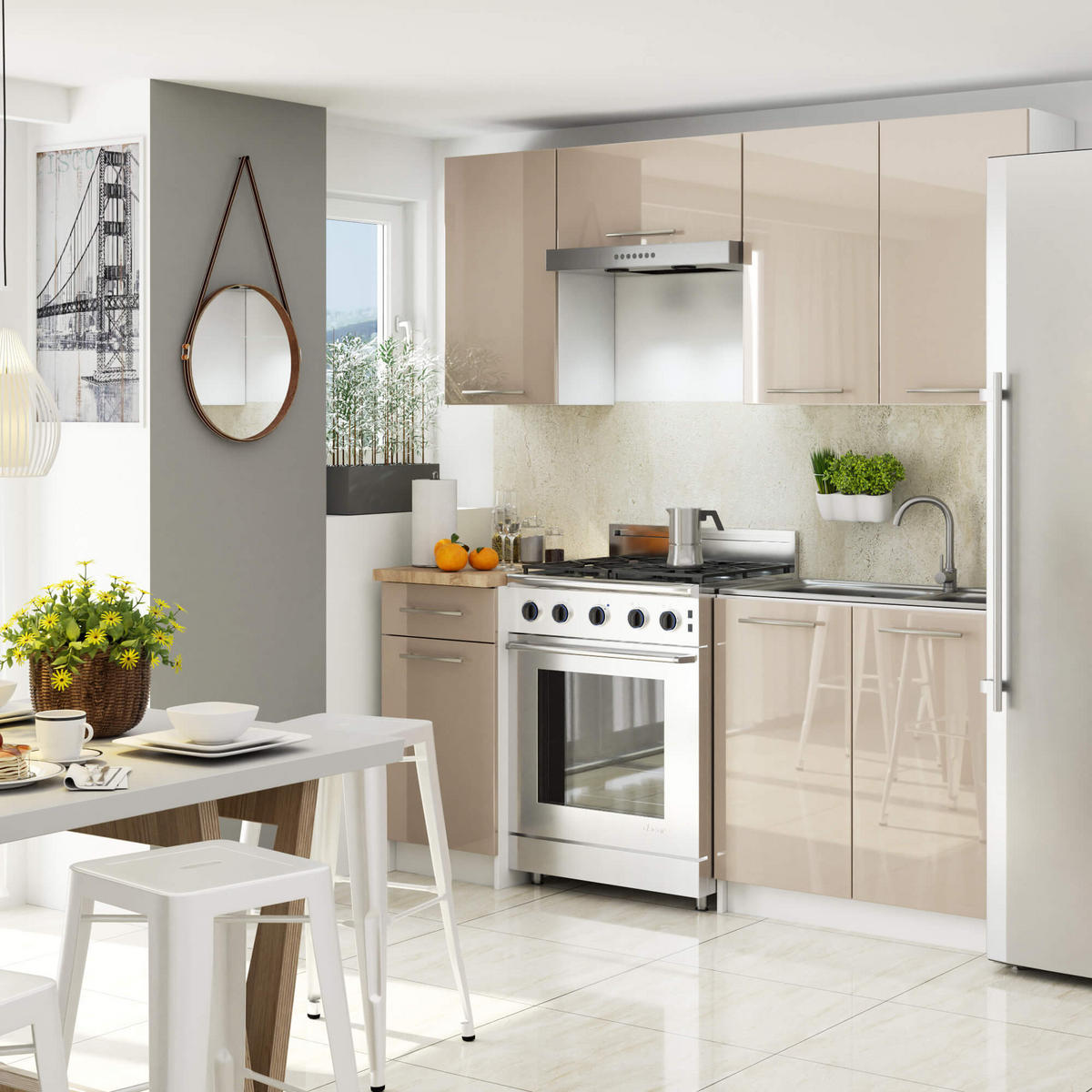 HÄNGESCHRANK Weiß, Cappuccino Glanz 72/40/30 - Weiß/Cappuccino, Holzwerkstoff (40/72/30cm) - RAUMHIRSCH FURNITURE