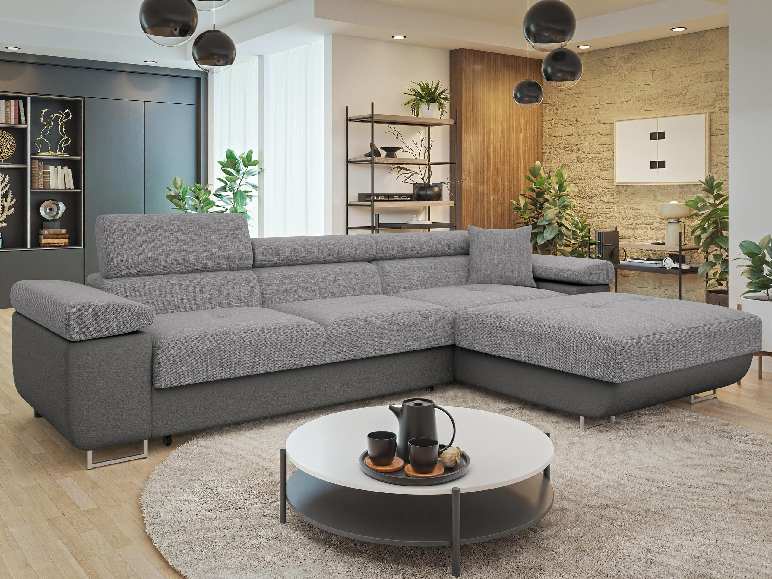 ECKSOFA Torezio Mini, Seite: Rechts - Alufarben, Holz/Textil (280/170cm) - MIRJAN24