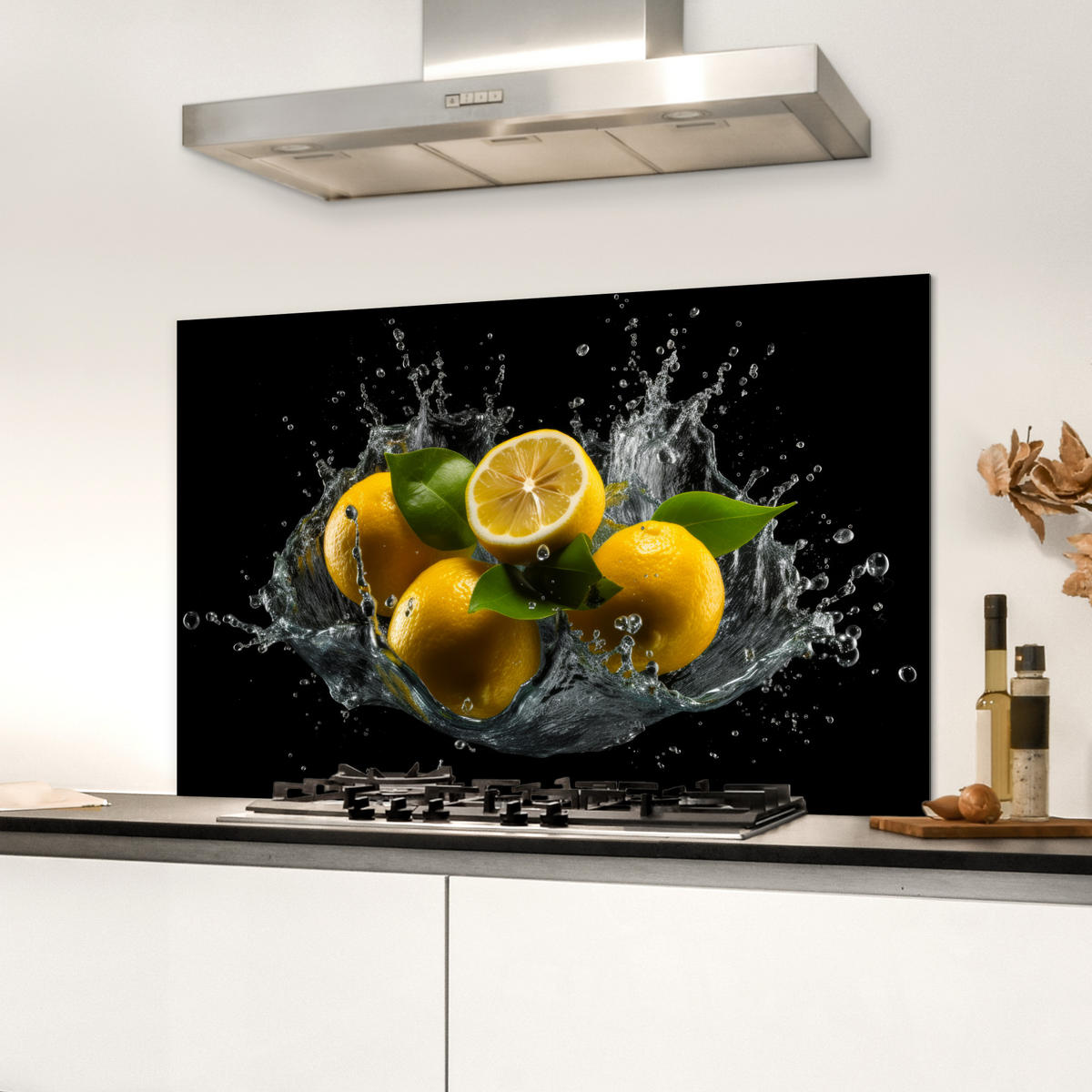 SPRITZSCHUTZ KÜCHE Zitrone - Obst - Gelb - Schwarz 90x60 cm - Gelb, Metall (90/0.3/60cm) - MuchoWow