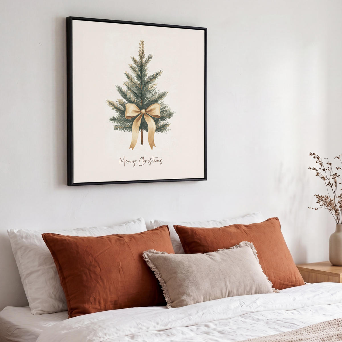 LEINWAND Bilder mit Rahmen - Weihnachtsbaum - Weihnachten - Frohe Weihnachten - Beige - 50x50 - Sandfarben, Textil (50/50cm) - MuchoWow