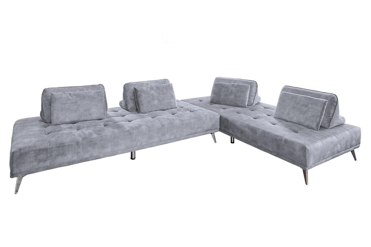 ECKSOFA WIOLO Grau Velvet - Silberfarben/Grau, Textil/Metall (350/240cm) - KAWOLA