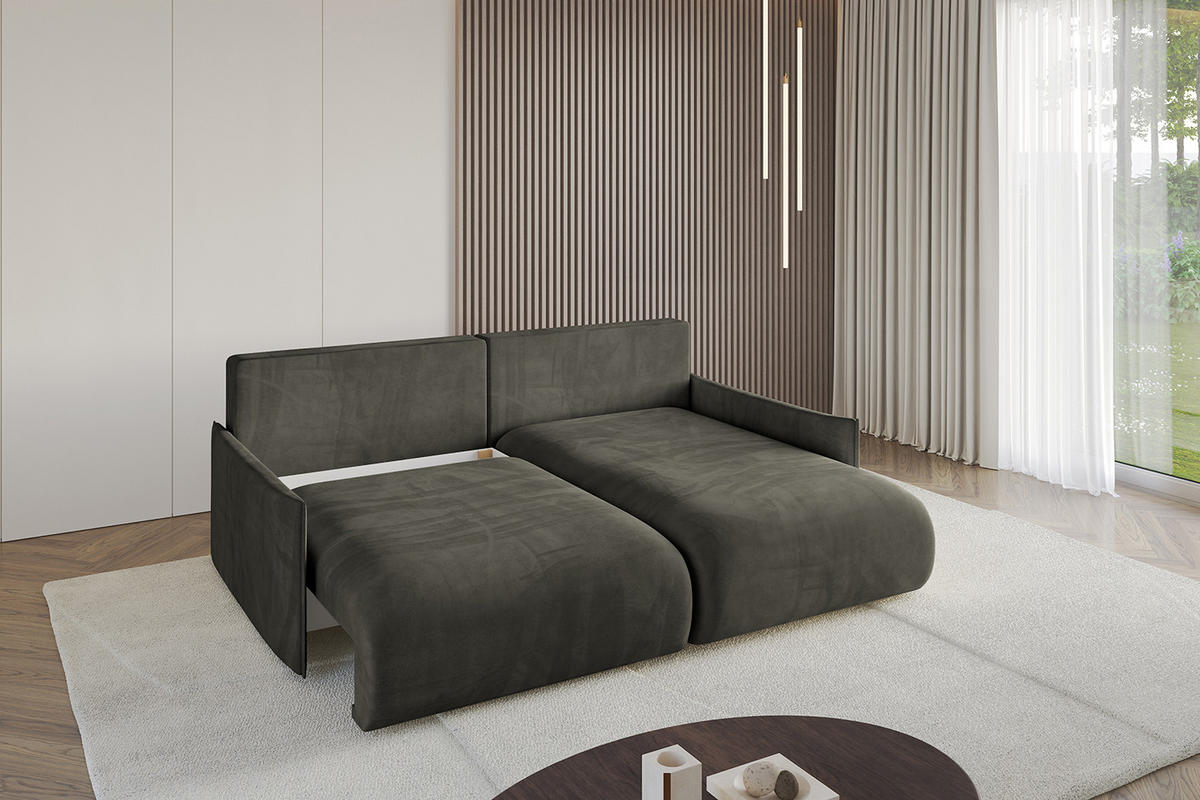 ECKSOFA Ottomane rechts ONESK-L -v1 216x177x72 Schwarz Velours - Schwarz, Holzwerkstoff/Kunststoff (177/216cm) - ALTDECOR