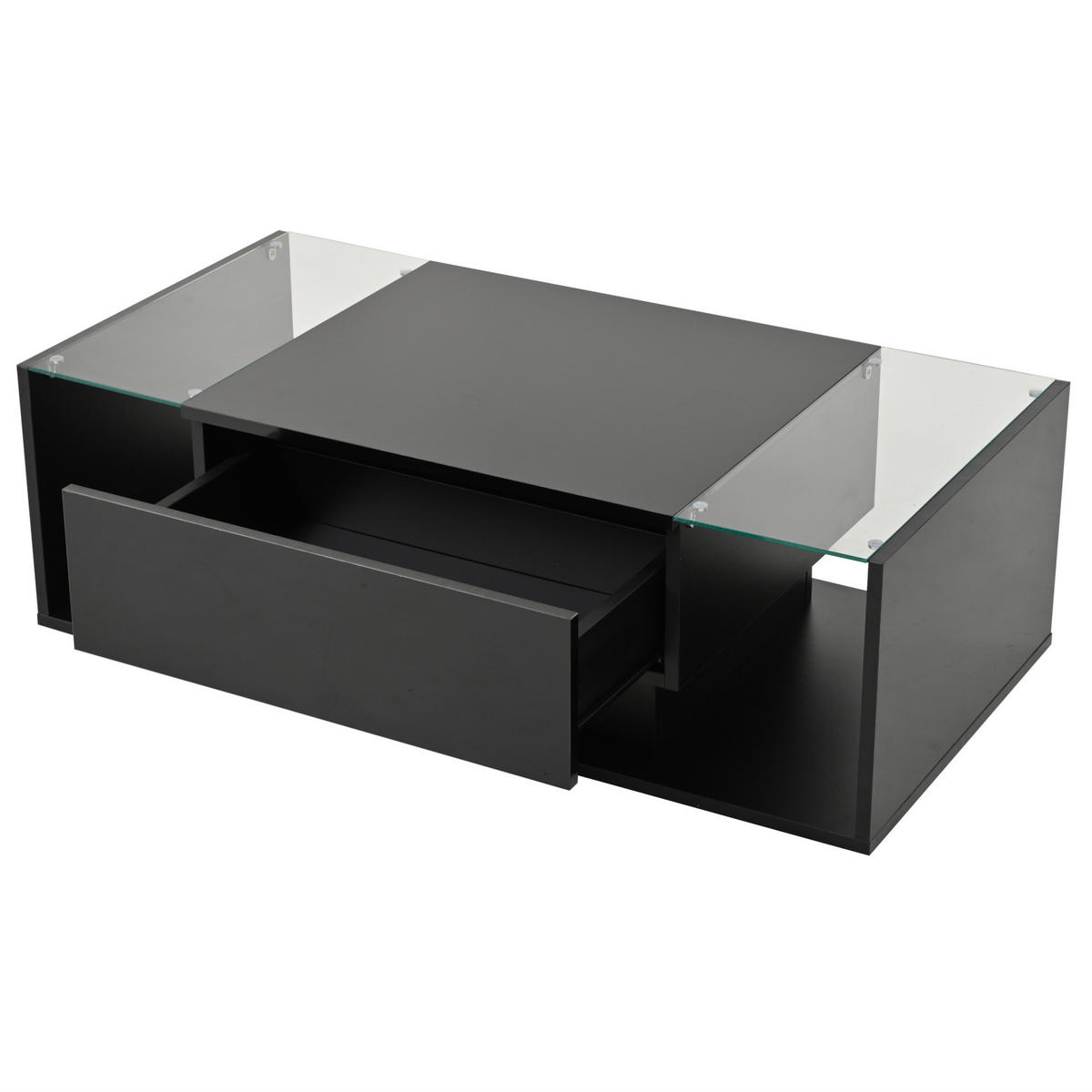 KONFERENČNÍ stolek 100/50/31 cm černý z dřevotřísky a tvrzeného skla s LED a zásuvkou - černá, kompozitní dřevo (100/50/31cm) - OKWISH