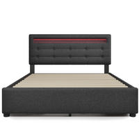 POLSTERBETT 140/200 cm grau mit LED-Beleuchtung und 4 Schubladen - Grau, Textil (140/200cm) - OKWISH