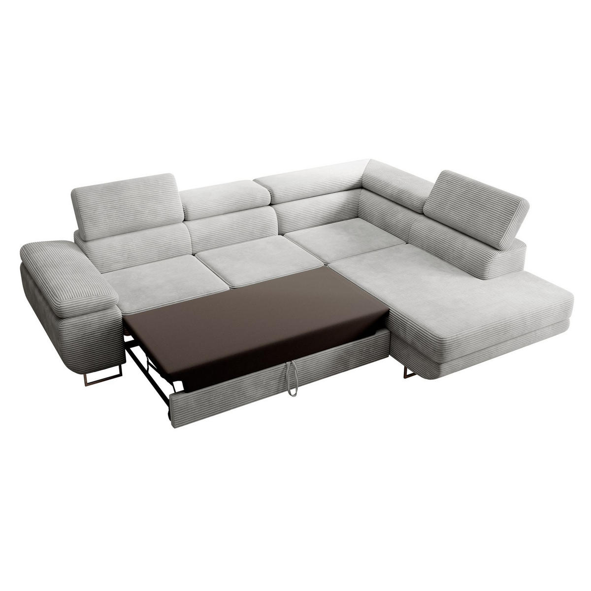 ECKSOFA Stevil Hellgrau Cordbezug - Silberfarben/Hellgrau, Textil/Metall (275/203cm) - Selsey