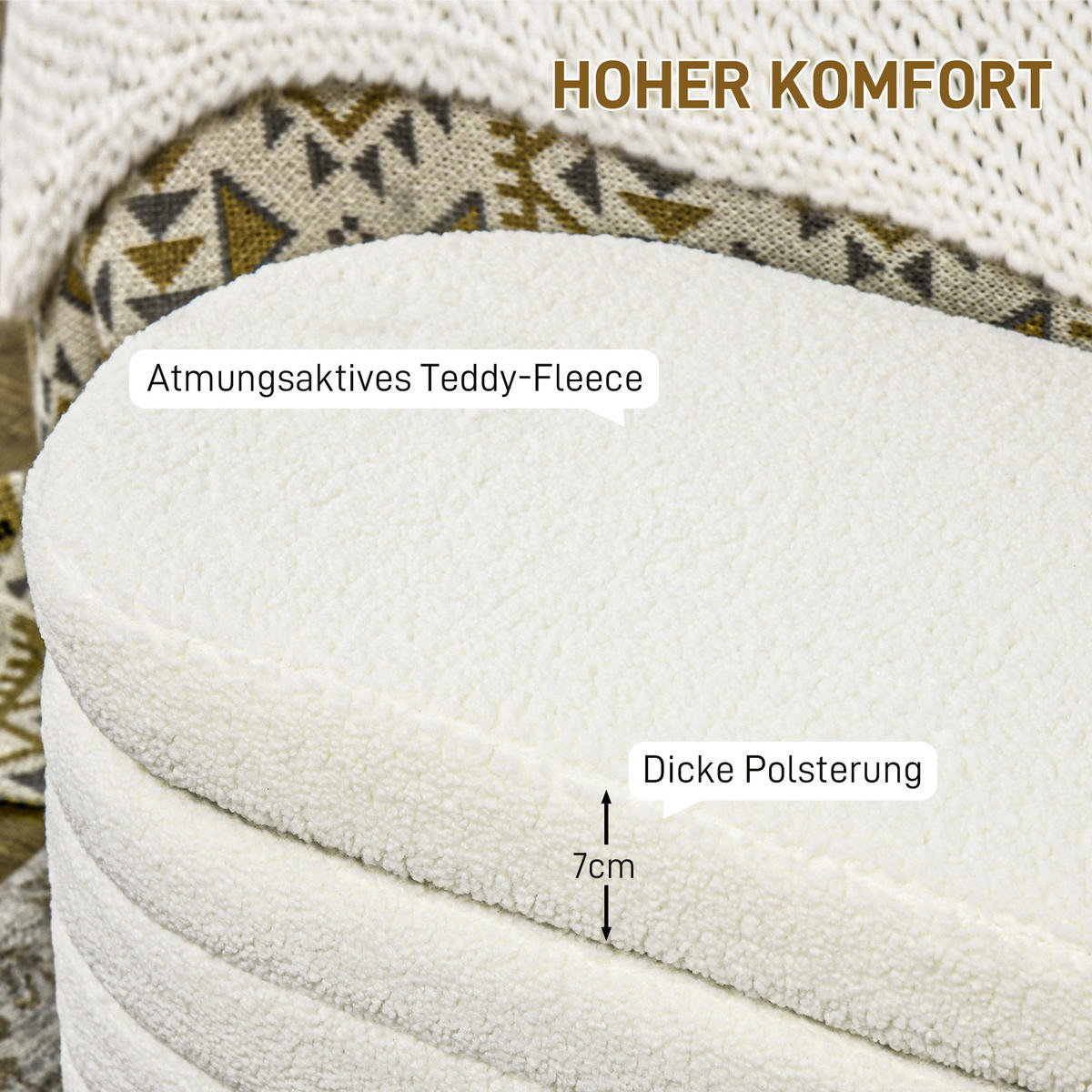 SITZBANK Polsterbank mit Stauraum, Teddy-Vlies-Optik, Bettbank mit Holzbeine - Weiß, Kunststoff (41/40.5/116cm) - HOMCOM