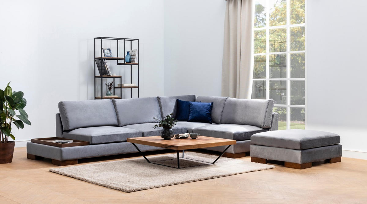 ECKSOFA mit Hocker und Lounge-Design - Dunkelgrau/Anthrazit, Holz/Textil (193/313cm) - myHomelando