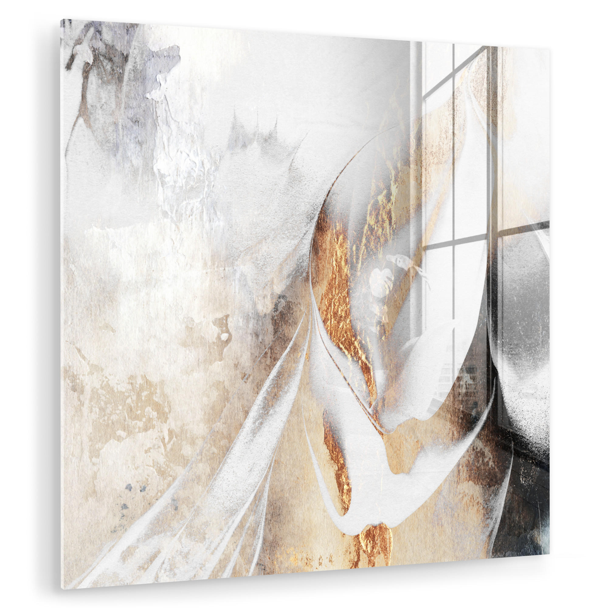 ACRYLGLASBILD Luxus - Abstrakt - Gold - Weiß 90x90 cm - Goldfarben, Glas (90/90cm) - MuchoWow